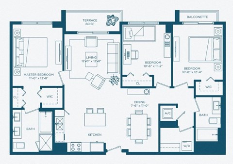 a blue and white floor plan of a house at Regatta at New River, Fort Lauderdale, FL